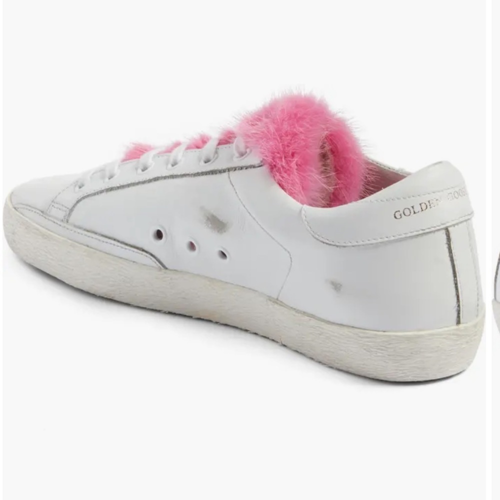 New Size 40 Golden Goose Superstar Sneakers White Leather Pink Mink Fur - Picture 2 of 13